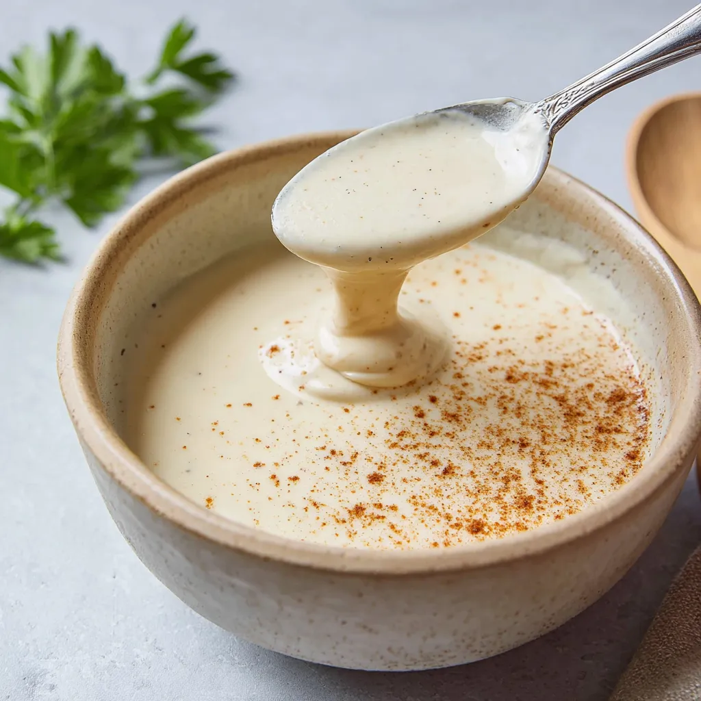 A spoon is in a bowl of soup.