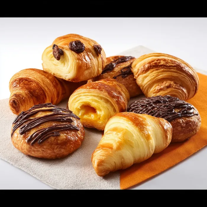 A plate of pastries with chocolate and cream.