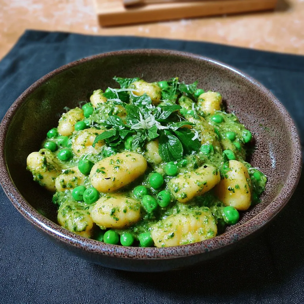 A bowl of food with peas and potatoes.