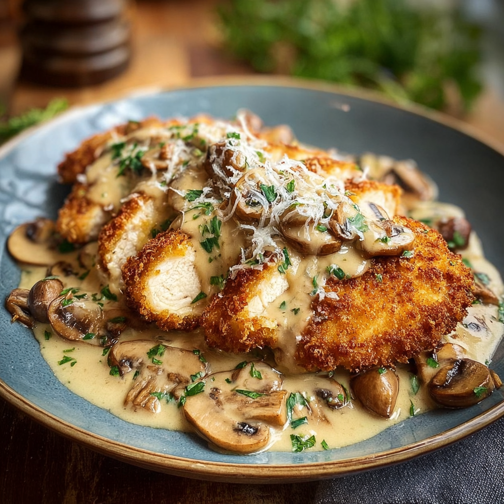 Une poêlée de poulet sauce au mushroom et herbes.