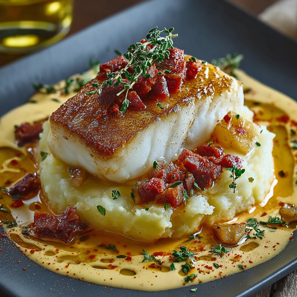 Une recette de poisson grillé avec des légumes et des pommes de terre.