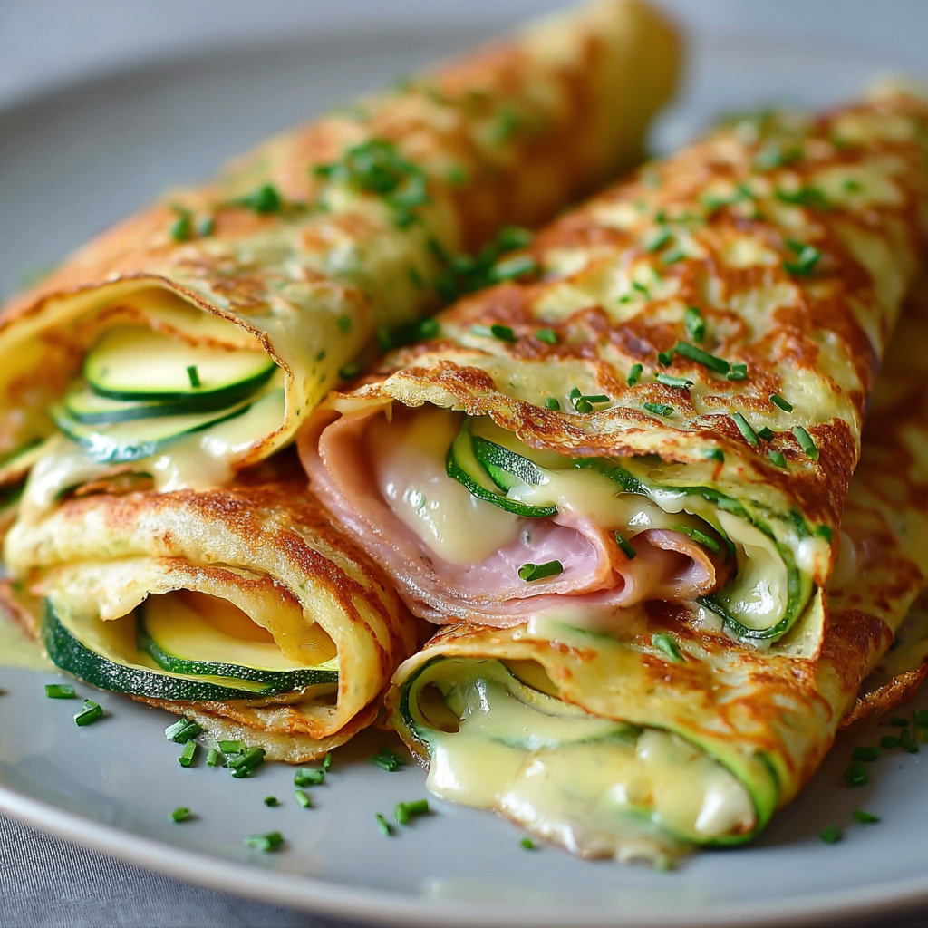 Crêpes courgette jambon fromage, une recette savoureuse et délicieuse.