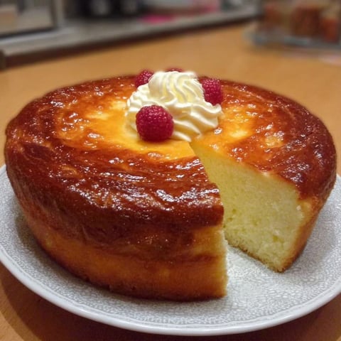 Une portion de gâteau au yaourt extra moelleux, avec une garniture de raspberry et de crème.